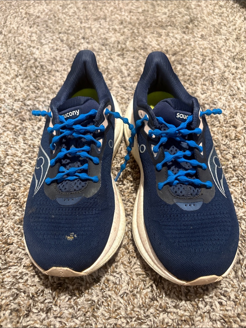 Saucony Navy Athletic Shoes with Bright Blue Laces